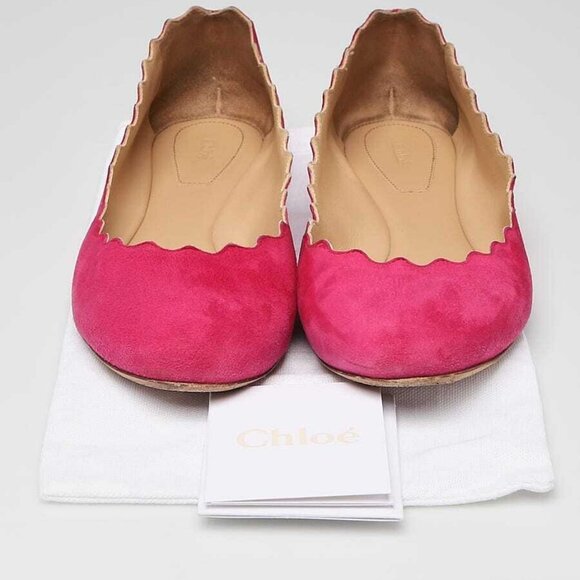 Chloe Fuchsia Suede Lauren Scalloped Ballet Flats Size 10/40.5 - Picture 2 of 6